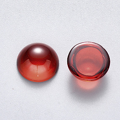 Rouge Pulvérisation transparent peint cabochons de verre, avec de la poudre de paillettes, demi-tour / dôme, rouge, 20x10 mm.