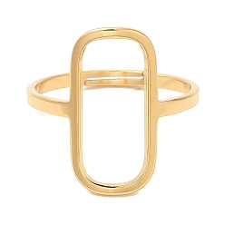 Настоящее золото 18K Ионное покрытие (IP) 304 полое прямоугольное регулируемое кольцо из нержавеющей стали для женщин, реальный 18 k позолоченный, размер США 6 1/4 (16.7 мм)