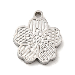 Stainless Steel Color 304 Stainless Steel Charms, Textured and Laser Cut, Flower Charm, Stainless Steel Color, 11.5x10.5x1.5mm, Hole: 1.2mm