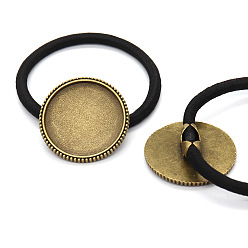 Antique Bronze Zinc Alloy Cabochon Settings, Hair Ties Findings, Flat Round, Antique Bronze, Tray: 25mm, about 10pcs/bag