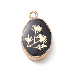 Obsidian Natural Obsidian Pendants, Oval Charms with Golden Brass Edge, 22x13x3~5.5mm, Hole: 1.8mm