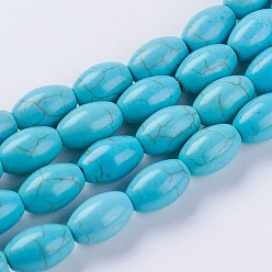 Turquoise Synthetic Turquoise Beads Strands, Rice, Dyed & Heated, Turquoise, 12x8mm, Hole: 1.5mm, about 33pcs/strand, about 15 inch