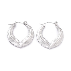 Stainless Steel Color 304 Stainless Steel Double Leaf Wrap Hoop Earrings for Women, Stainless Steel Color, 23.5x22x2mm, Pin: 0.8mm