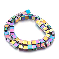 Plaqué Multicolore Galvanoplastie non-magnétiques brins de perles d'hématite synthétique, polie, rainuré, carrée, multi-couleur plaquée, 8x8x5mm, Trou: 1.5mm, Environ 54 pcs/chapelet, 16.7 pouce (42.5 cm)