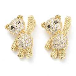Real 18K Gold Plated Brass Micro Pave Clear Cubic Zirconia Pendants, Long-Lasting Plated, Panda, Real 18K Gold Plated, 15x11x3.5mm, Hole: 3×2.3mm