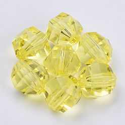 Jaune Perles acryliques transparentes, facette, ronde, jaune, 8x7mm, trou: 1.5 mm, environ 1920 pcs / 500 g