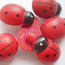 Red Cartoon Ladybug Buttons, Wooden Buttons, Red, about 24mm long, 17mm wide, 8mm thick, 250pcs/bag