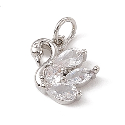 Platinum Brass Micro Pave Cubic Zirconia Charms, with Jump Rings, Swan Charms, Platinum, 12x12x3mm, Hole: 3.4mm