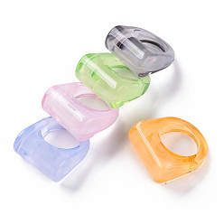 Mixed Color Transparent Acrylic Finger Rings, Imitation Gemstone Style, Mixed Color, US Size 8 3/4(18.7mm)