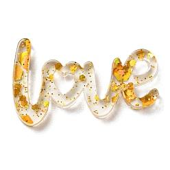 Gold Transparent Acrylic Cabochons, with Sequin, Word LOVE, Gold, 14.5x24x2mm