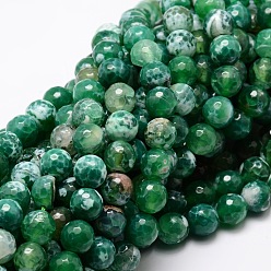 Green Dyed Natural Agate Faceted Round Beads Strands, Green, 12mm, Hole: 1mm, about 32pcs/strand, 14.9 inch