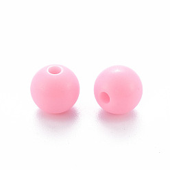 Rose Nacré Perles acryliques opaques, ronde, perle rose, 8x7mm, Trou: 2mm, environ1745 pcs / 500 g