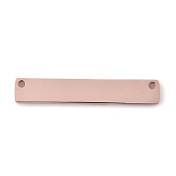 Oro Rosa Enchapado al vacío 304 eslabones de acero inoxidable, rectángulo / barra, pulido manual, Corte con laser, oro rosa, 35x6x1.5 mm, agujero: 1.65 mm