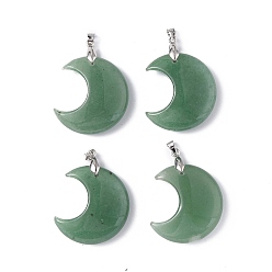 Green Aventurine Natural Green Aventurine Pendants, Moon Charms, with Platinum Tone Brass Findings, 35x27x10mm, Hole: 10x4mm