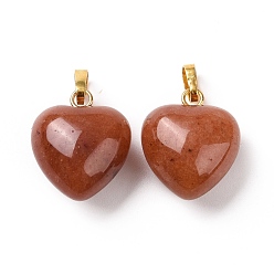 Red Aventurine Natural Red Aventurine Pendants, with Golden Tone Brass Findings, Heart Charm, 18x15~15.5x6~8mm, Hole: 6x3mm