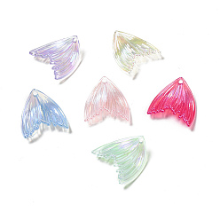 Color mezclado Colgantes acrílicos transparentes iridiscentes de arco iris chapados en uv, encanto de cola de pescado, color mezclado, 27x25.7x5 mm, agujero: 1.6 mm