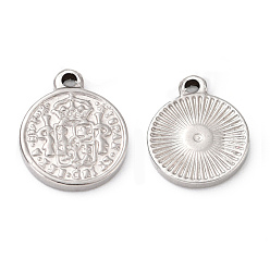 Stainless Steel Color 304 Stainless Steel Coin Pendants, Hispan Et Ind Rex Coin, Stainless Steel Color, 14x11x1.5mm