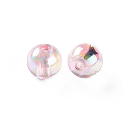 Pink Perles acryliques transparentes, de couleur plaquée ab , ronde, rose, 10x9mm, Trou: 2mm, environ940 pcs / 500 g