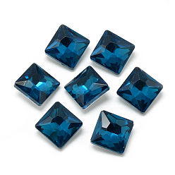 Teal Pointed Back Glass Rhinestone Cabochons, Back Plated, Faceted, Square, Teal, 8x8x3.5mm