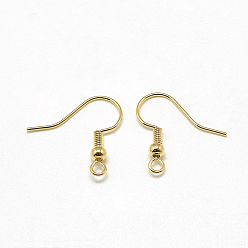 Real 18K Gold Plated Brass Earring Hooks, Ear Wire, with Horizontal Loop, Real 18K Gold Plated, 18x18x3mm, Hole: 1.5mm, 20 Gauge, Pin: 0.8mm