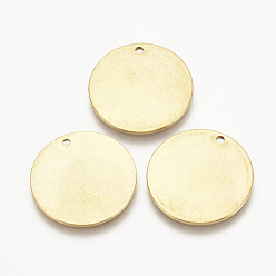 Oro Chapado al vacío 201 acero inoxidable estampado colgantes de etiqueta en blanco, plano y redondo, dorado, 20x1 mm, agujero: 1 mm