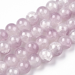 Plum Crackle Baking Painted Imitation Jade Glass Beads Strands, Two Tone, Round, Plum, 6mm, Hole: 1.2mm, about 147pcs/strand, 31.10''(79cm)