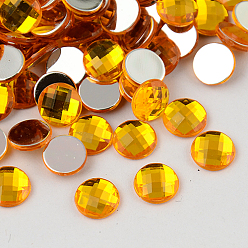 Verge D'or  Cabochons acryliques de strass de taiwan, dos plat et à facettes, demi-tour / dôme, verge d'or, 25x7mm