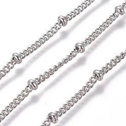 Stainless Steel Color 304 Stainless Steel Curb Chains, Satellite Chains, with Rondelle Beads, with Spool, Soldered, Stainless Steel Color, 2~3.5mm, Link: 2.7x2x0.5mm, Beads: 3.5x1.5mm, about 82.02 Feet(25m)/roll