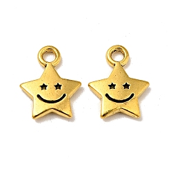 Oro Charms de aleación, estrella con la cara sonriente, dorado, 11x8.5x1.5 mm, agujero: 1.6 mm