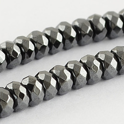 Non-magnetic Hematite Grade A Non-magnetic Synthetic Hematite Beads Strands, Faceted, Rondelle, 3x2mm, Hole: 0.5mm, about 208pcs/strand, 15.7 inch