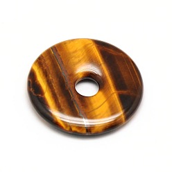 Tiger Eye Donut/Pi Disc Natural Gemstone Pendants, Tiger Eye, Donut Width: 12mm, 30x5mm, Hole: 6mm