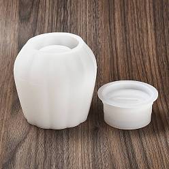Blanc Tasse à bougie ronde rayée avec couvercle, moules en silicone, bricolage, pour résine, gesso, fabrication artisanale de ciment, blanc, 11x9.2 cm, Diamètre intérieur: 4.4 cm