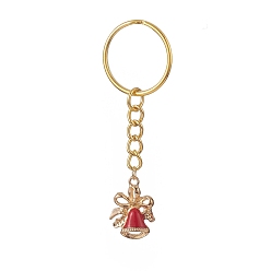 Red Christmas Bell Alloy Enamel Pendant Keychains, with Iron Split Key Rings, Red, 7cm