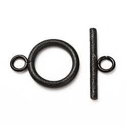Electrophoresis Black 304 Stainless Steel Textured Toggle Clasps, Ring, Electrophoresis Black, Ring: 18.5x14x2mm, Hole: 3mm, Bar: 20x7x2, Hole: 3mm