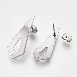 Stainless Steel Color 201 Stainless Steel Stud Earring Findings, with Ear Nuts and 304 Stainless Steel Pins, Cone, Stainless Steel Color, 28x11mm, Hole: 1.6mm, Pin: 0.7mm