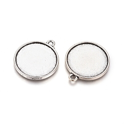 Antique Silver Tibetan Style Pendant Cabochon Settings, Double-sided Tray, Flat Round, Cadmium Free & Lead Free, Antique Silver, 34x30x4.5mm, Hole: 3mm, Tray: 27mm, about 220pcs/kg