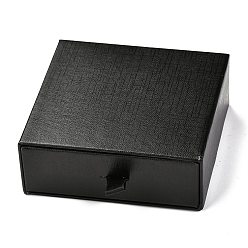 Black Square Paper Drawer Box, with Black Sponge & Polyester Rope, for Bracelet and Rings, Black, 9.3x9.4x3.4cm