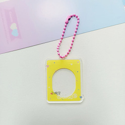 Yellow Acrylic DIY Photocard Photo Frame Keychain, Transparent Disc Star Chasing Pendant Decorations Sticker Keychain, with Random Color Ball Chains, Rectangle, Yellow, 5.1x4cm