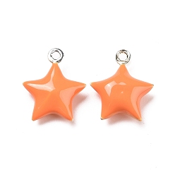Corail Laiton émail pendentifs, platine, étoiles, corail, 14.5x12.5x4.5mm, Trou: 1.2mm