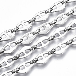 Stainless Steel Color 304 Stainless Steel Mariner Link Chains, with Spool, Unwelded, Nickel Free, Stainless Steel Color, 13.5x8x1.5mm, 6.5x4.5x2mm, about 32.81 Feet(10m)/roll