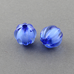 Medium Blue Transparent Acrylic Beads, Bead in Bead, Round, Pumpkin, Medium Blue, 10mm, Hole: 2mm, about 1100pcs/500g