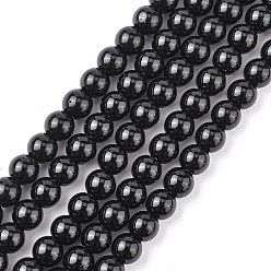 Noir Synthétiques pierre noire brins de perles, teint, ronde, noir, 12mm, Trou: 1mm, Environ 32 pcs/chapelet, 14.5~15 pouce