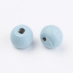 Light Sky Blue Natural Wood Beads, Dyed, Round, Light Sky Blue, 8x7mm, Hole: 2~3mm, about 2770pcs/500g