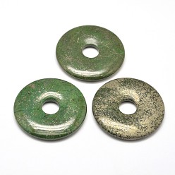 Green Donut/Pi Disc Natural Dyed Pyrite Pendants, Green, Donut Width: 19~20mm, 48~50x6mm, Hole: 10mm