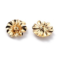 Real 24K Gold Plated Brass Bead Caps, Multi-Petal Flower, Real 24K Gold Plated, 14x5mm, Hole: 0.9mm