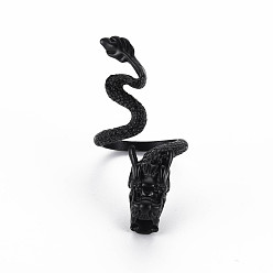 Черный Цвет Металла Мужские кольца из сплава на запястье, открытые кольца, без кадмия и без свинца, дракон, металлический черный , размер США 6 3/4 (17.1 мм)