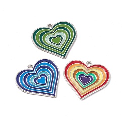 Random Color Alloy Pendants, with Enamel, Heart Charm, Platinum, Random Color, 25x26x1.5mm, Hole: 1.8mm