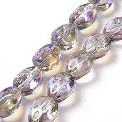 Gris Clair Transparentes perles de verre de galvanoplastie brins, arc-en-ciel plaqué, larme, gainsboro, 11x9x6.6mm, Trou: 1.1mm, Environ 55 pcs/chapelet, 24.25 pouce (61.6 cm)