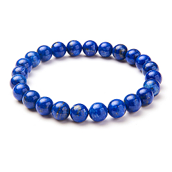 Lapis Lazuli Lazuli naturelles perles rondes lazuli étirer bracelets, Avec des perles de rechange, Fil élastique en fibre et fer à repasser, 51~53mm