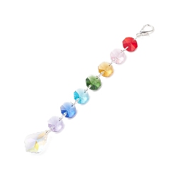 Leaf Electroplate Octagon Glass Beaded Pendant Decorations, Suncatchers, Rainbow Maker, with Alloy Lobster Claw Clasps, Clear Faceted Glass Pendants, Leaf Pattern, 180mm, Pendant: 28x19x9.5mm